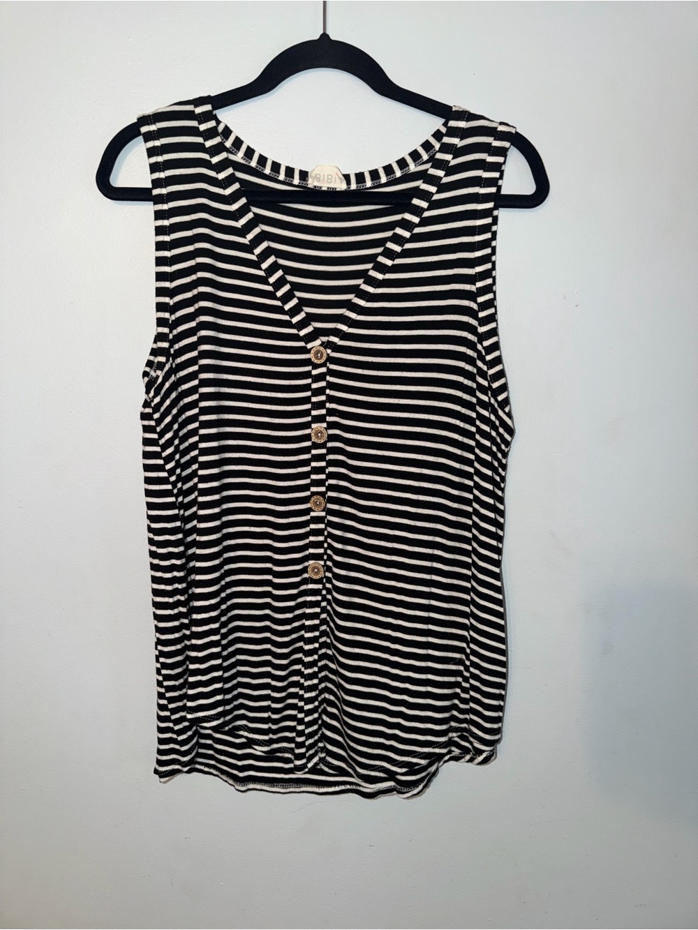 BiBi Black & White Striped Button-Front Tank